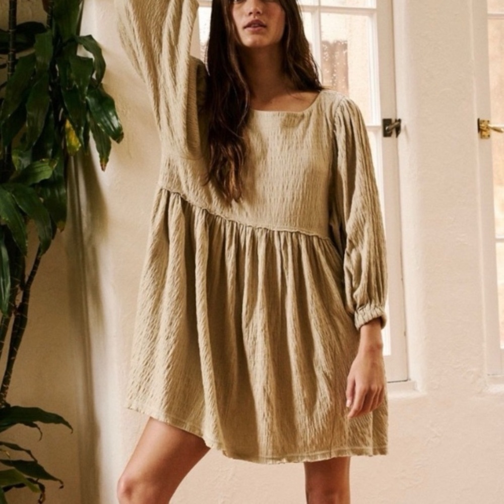 Free People FP Beach Get Obsessed Babydoll Dress size XS oversized green boho